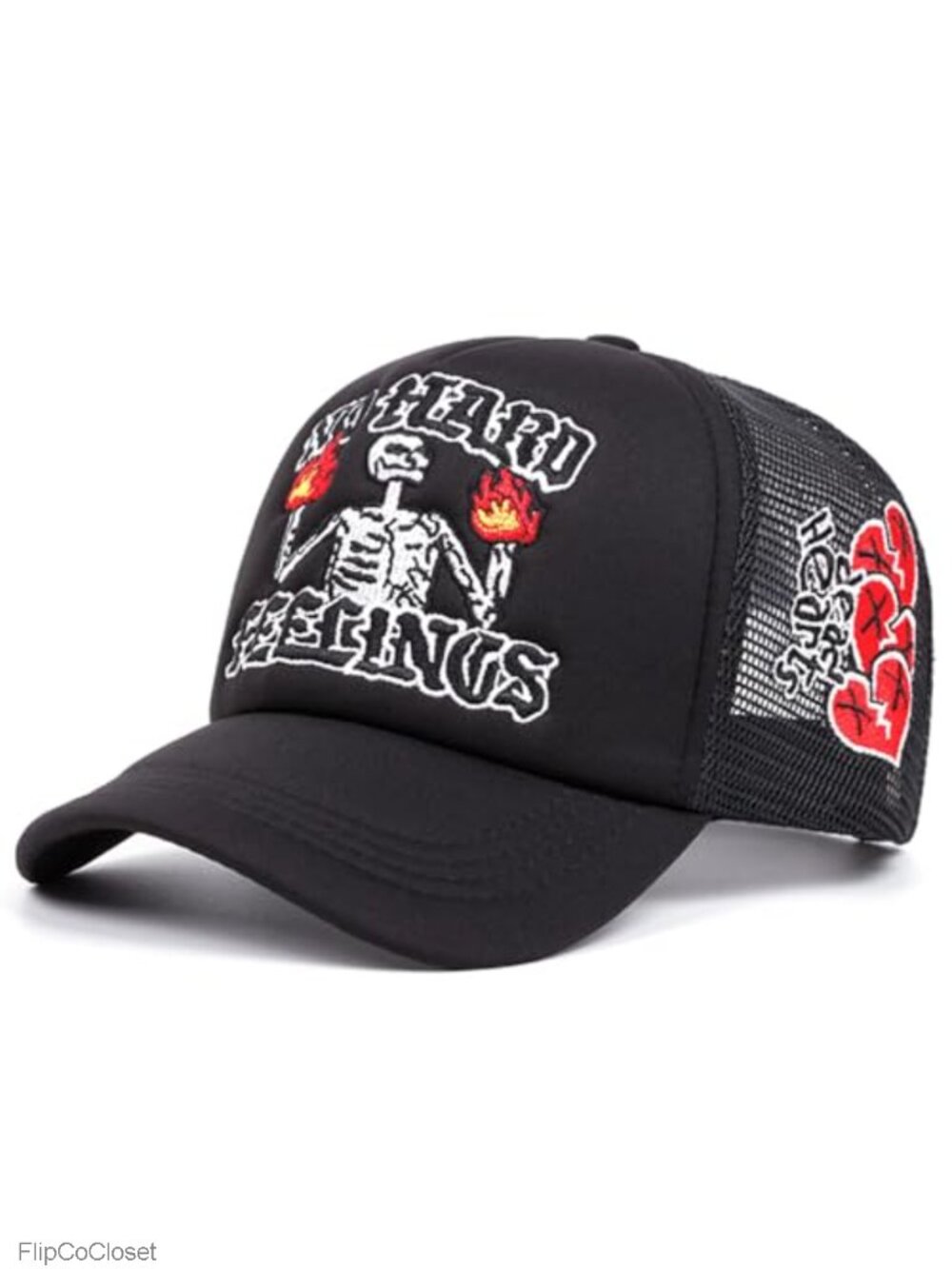 Embroidery Trucker Hat Cute No Hard Feelings Dad Hat Mesh Skeleton Baseball